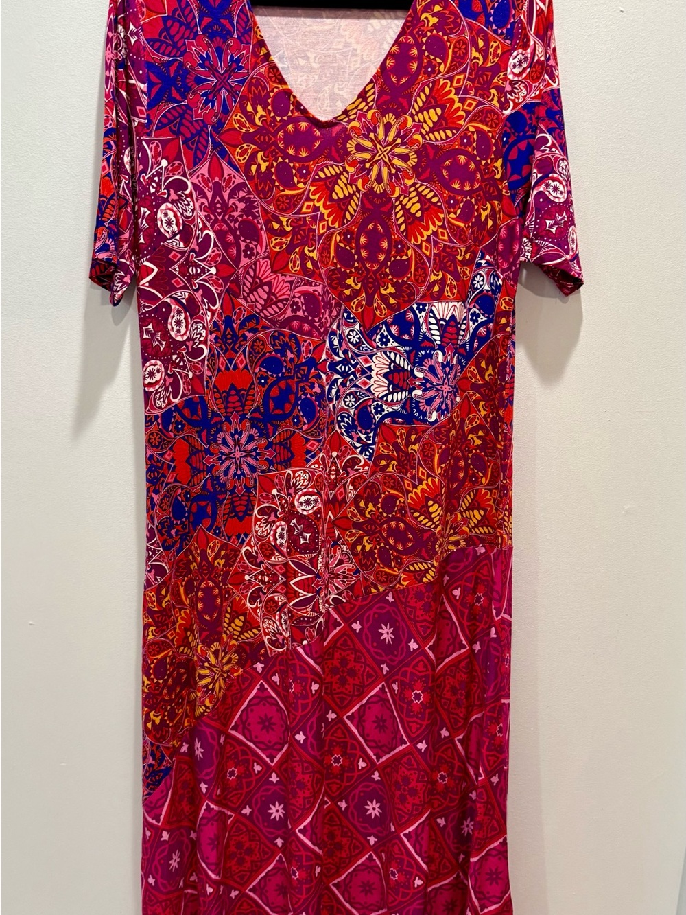 Soft Surroundings Petite Large Vibrant Boho Print V-Neck Maxi Dress